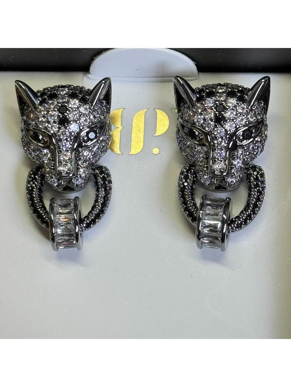 Bomb Party UNTAMED "Jaguar Kiss" Earrings Black Onyx on Hematite